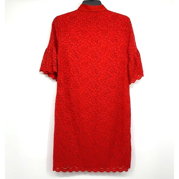 Banana Republic Dress Red Floral Polo Lace Flutter Sleeve - Picture 9 of 11